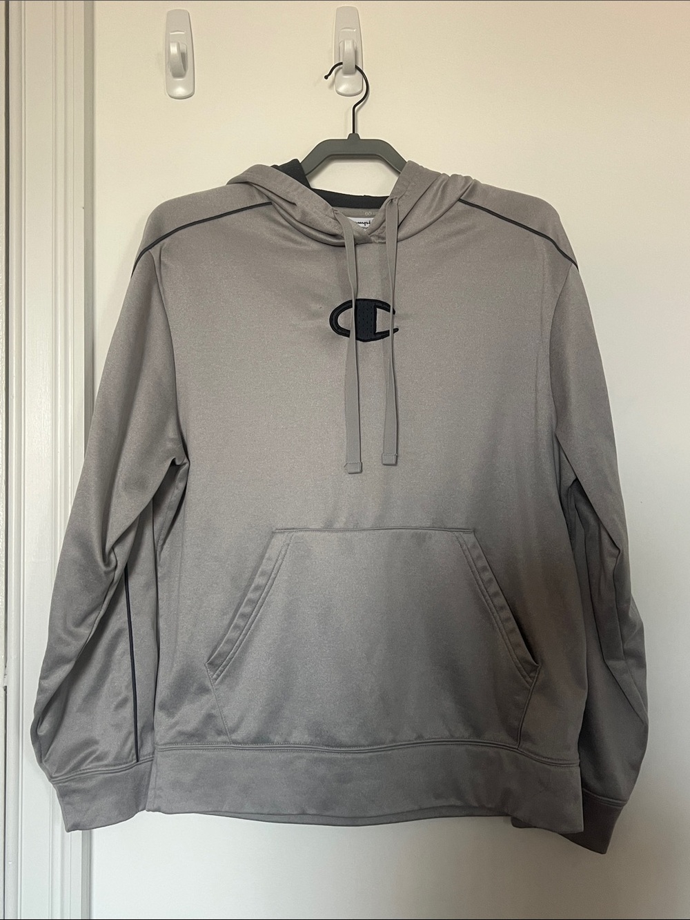 Champion Gray Men's Crewneck Hoodie with Black Logo
